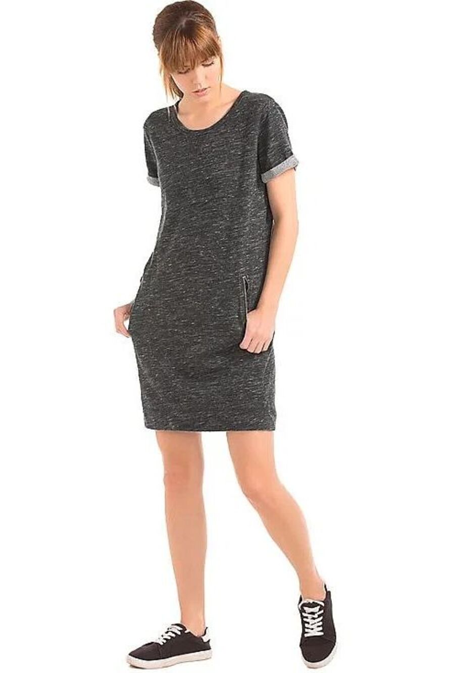 Gap French Terry Cuffed Short Sleeve Mini T-Shirt Dress Marled Gray XS